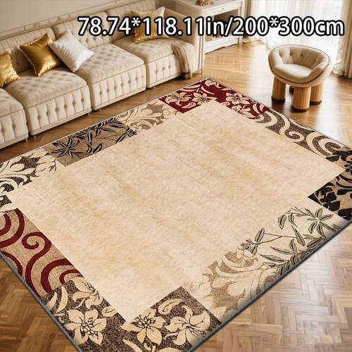 item picture soft plush suitable for living room bedroom suitable for christmas jumbo beige brown traditional pattern mat machine washable dotted plastic base suitable for hallway cafes door mat