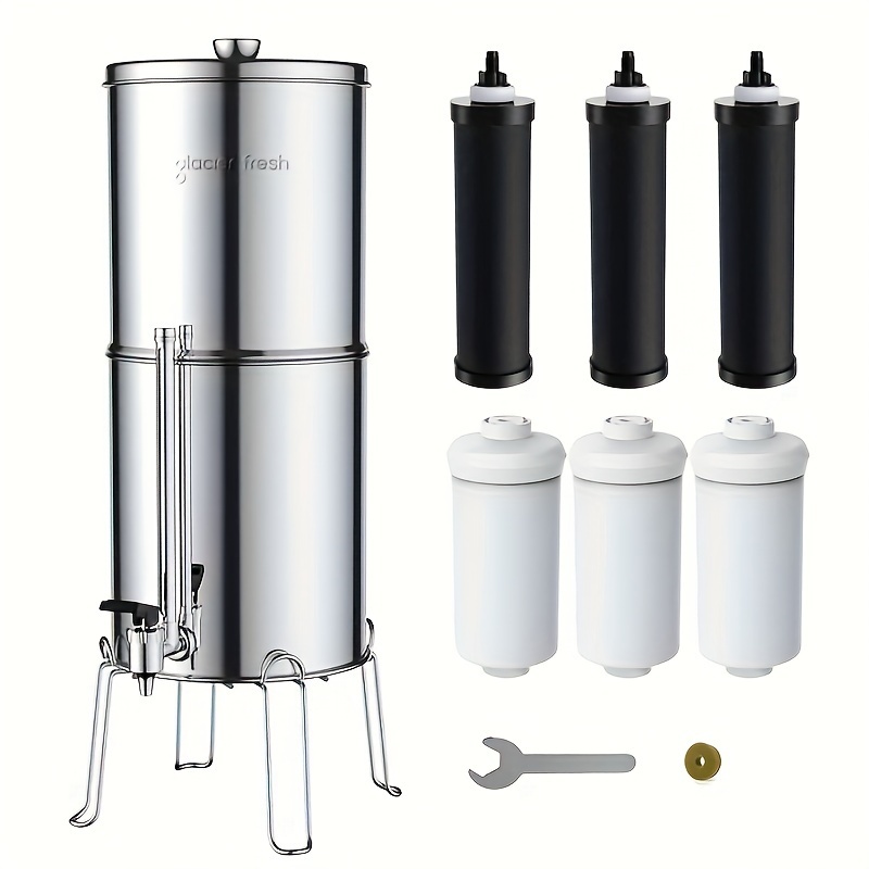 

3g Gravity Water Filter System With 6 Water Filters, Stainless Steel Countertop Filtration System