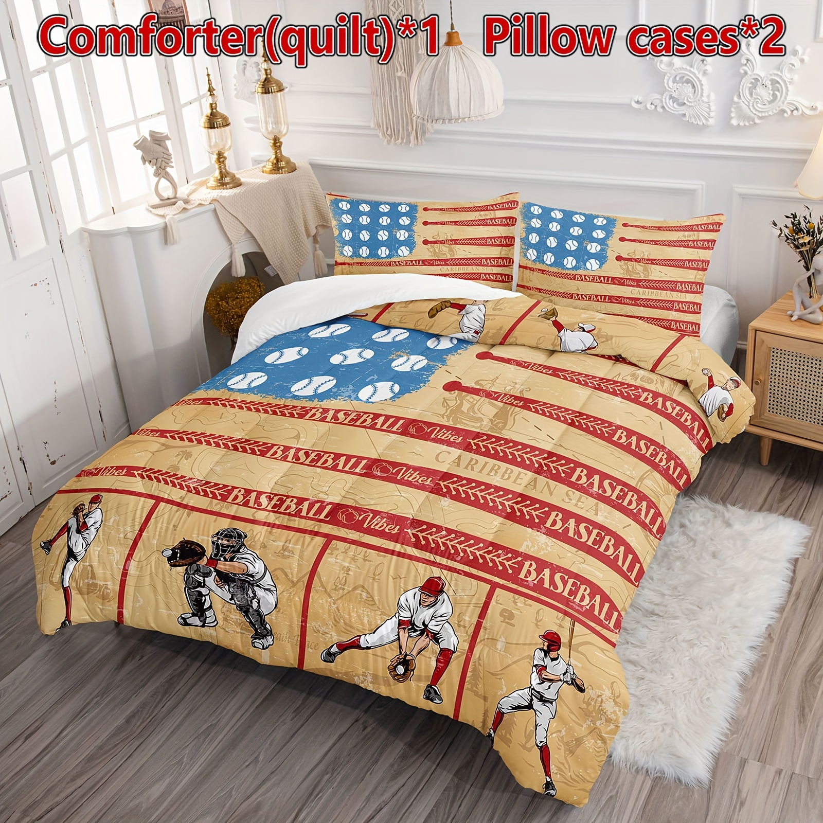 Baseball Comforter Sets For Boys And Girls, Baseball Duvet 3pcs In Bedding  Sets With Comforter And Pillowcases