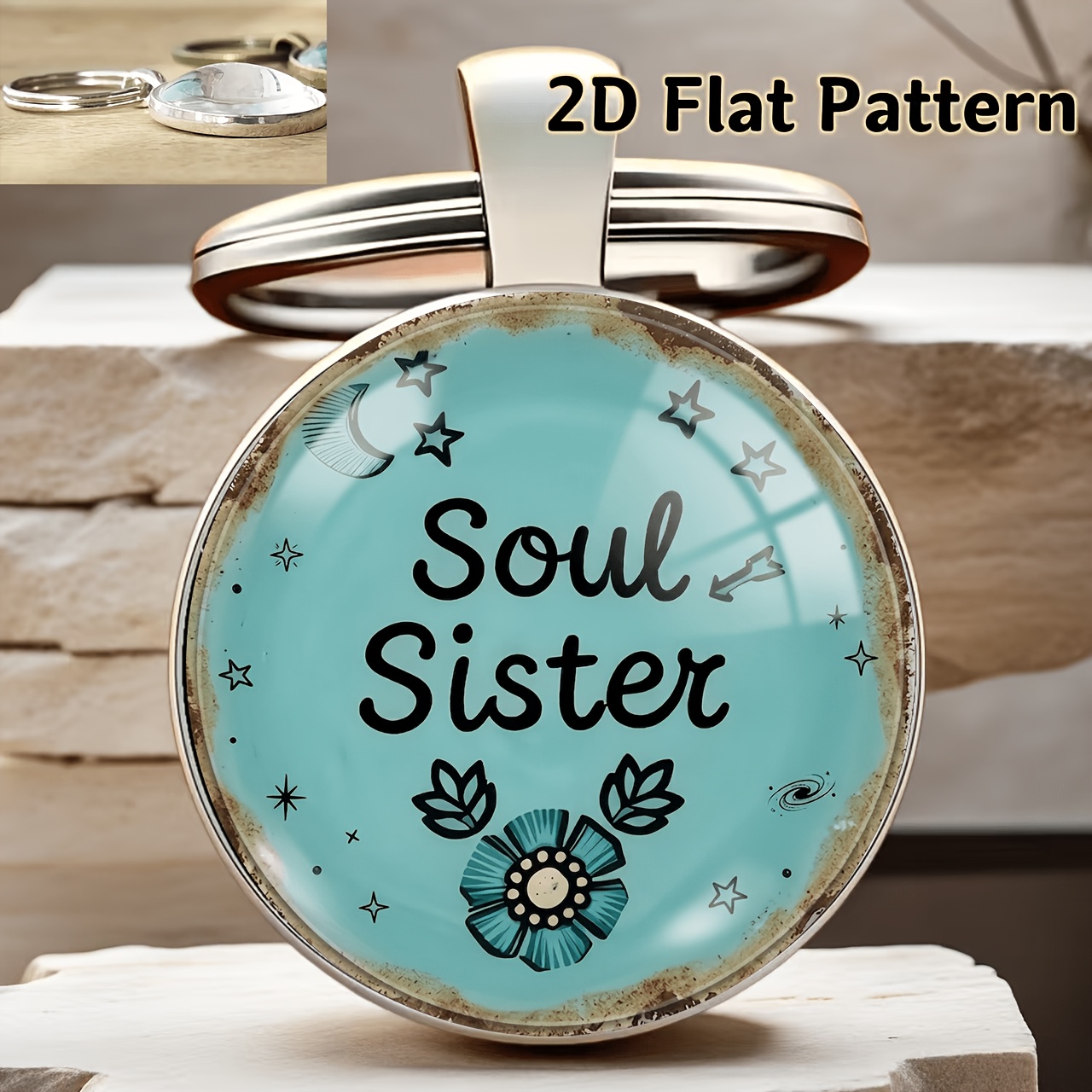 TEMU 2d Flat, Keychain, Vintage Distressed Style Bag Charm, Creative Gift, Vintage Mint Green Bestie Pendant, Birthday Favor, Perfect Gift For And