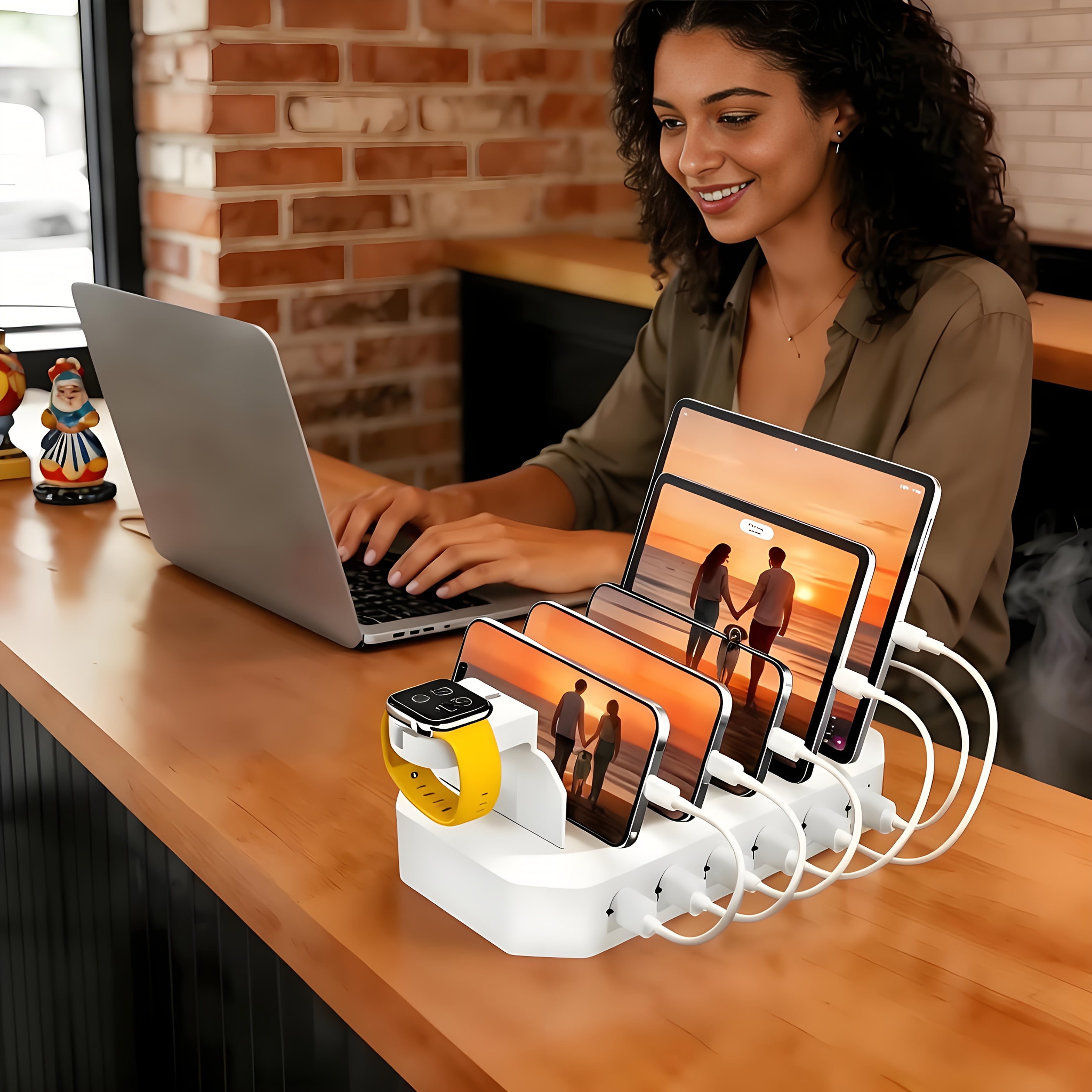 TEMU Fast Charging Station For Multiple Devices, 65w 6-ports Usb Charging Station, Detachable Dividers, Watch Holder, Compatible With Phone/for