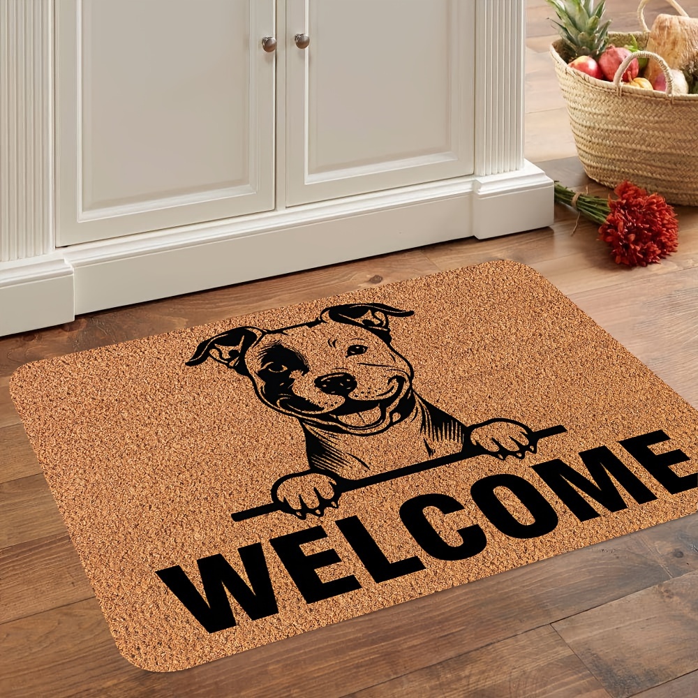 

1pc Tapis de porte d'intérieur motif chien - Lavable en machine, aux taches, tapis en polyester à poils ras, rectangulaire, antidérapant, 800 g/m² - Tapis de sol pour la décoration de