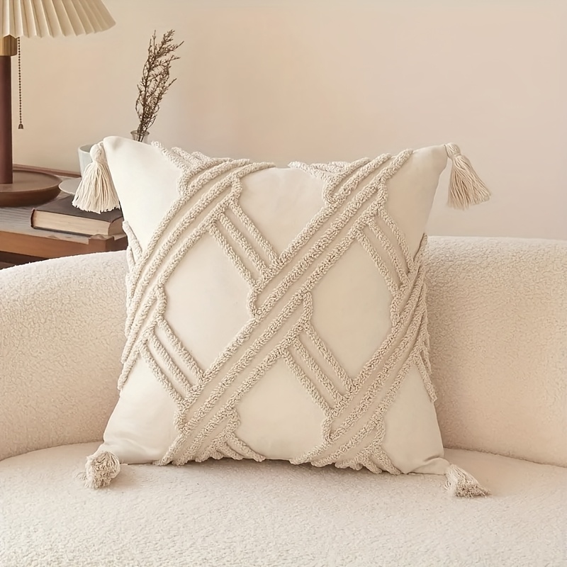 1pc Velvet Geometric Embroidery Pillowcase Bedroom Living Room Sofa Pillow Replacement Cover Home Decor Detachable Washable