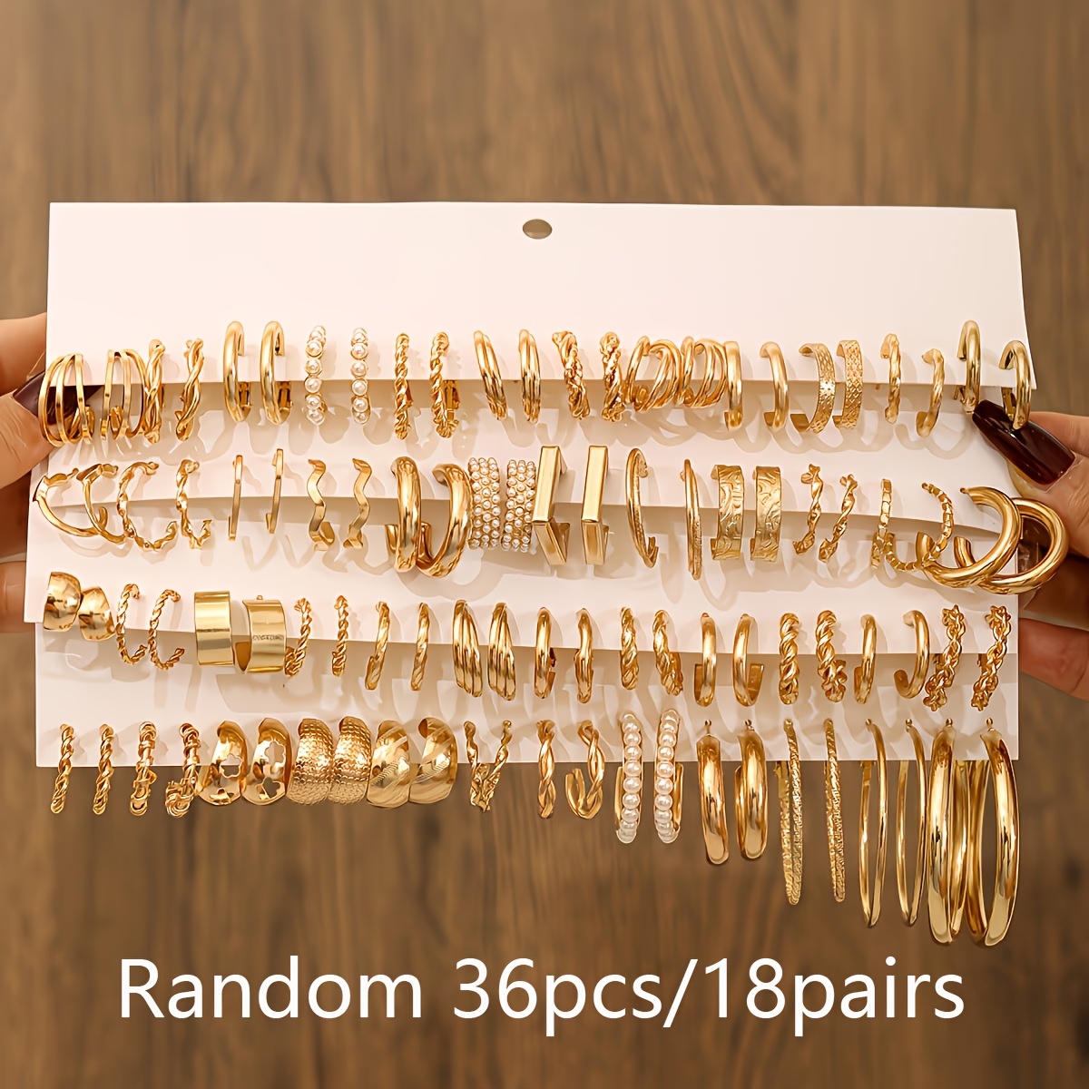 TEMU Random 24/36pcs Set: Elegant, Exquisite, And Featuring Hollowed-out Small Floral Patterns, Wide-band Textured Geometric Blocks, Teardrop-shaped