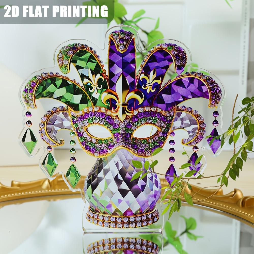 

Art Mardi Gras Acrylic Mask Ornament, 2d Flat Print, No Feathers, Electricity-free, Versatile Decor For Living Room, Office, Party, Entryway - New Orleans Carnival Inspired Decor