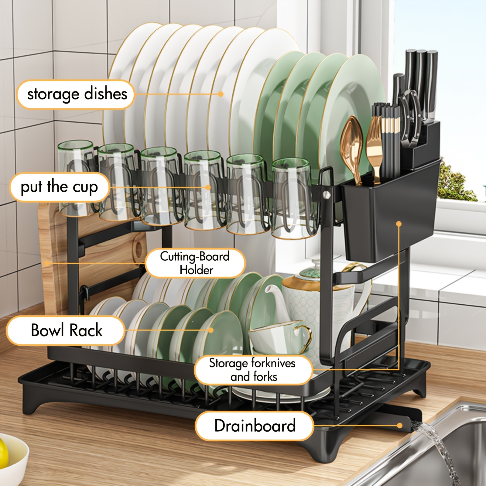   stainless steel dish drying rack dish drying rack for kitchen counter wine glass holder utensil holder dish racks for kitchen counter dish drainer black Product details 0