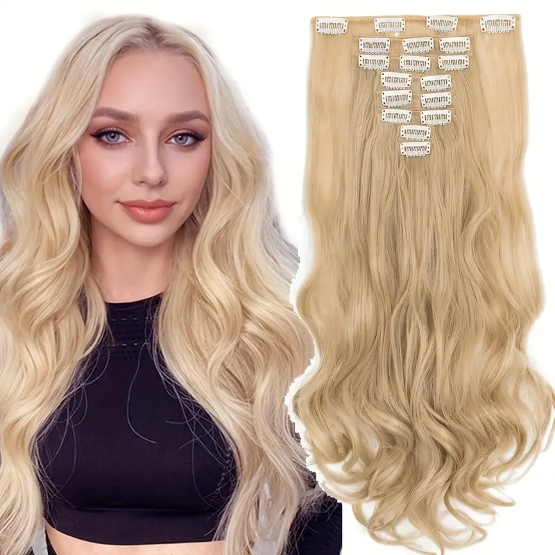 17 inches 8pcs 18 clips hair extensions clip ins curly synthetic clip in hair extensions details 0