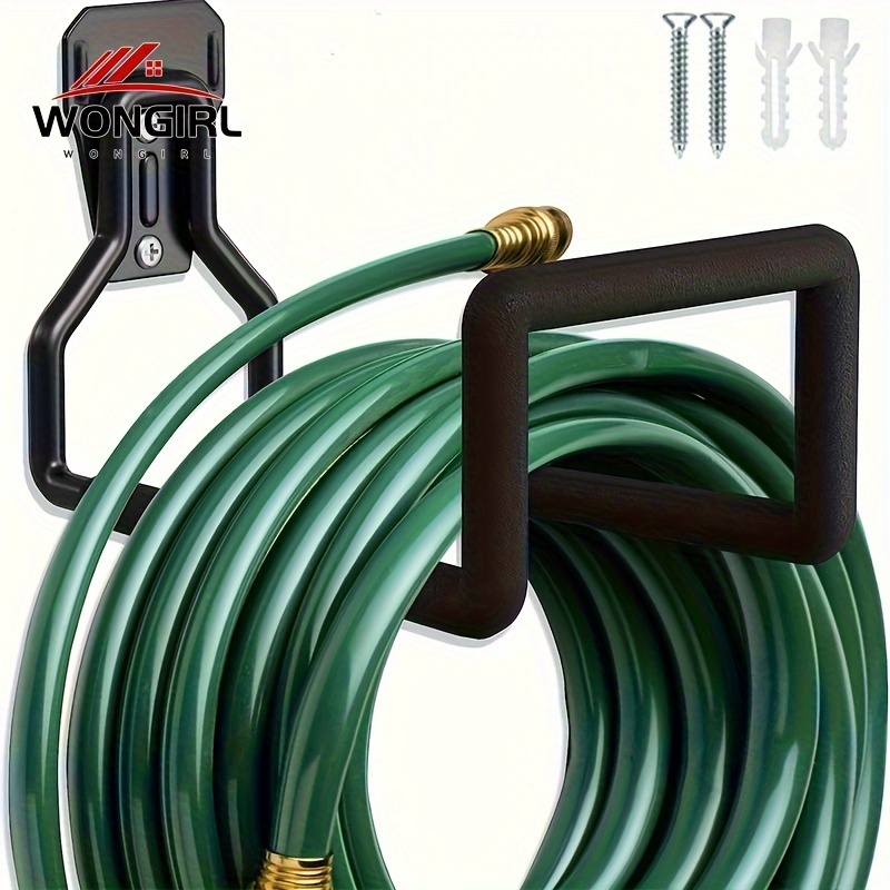 TEMU Iron Garden Hose Holder Wall Mount - Heavy-duty Painted Metal With Secure Anti-slip Hook For Expandable Hose, Weatherproof With 4 Mounting Screws, Easy Installation Outdoor Hose Storage