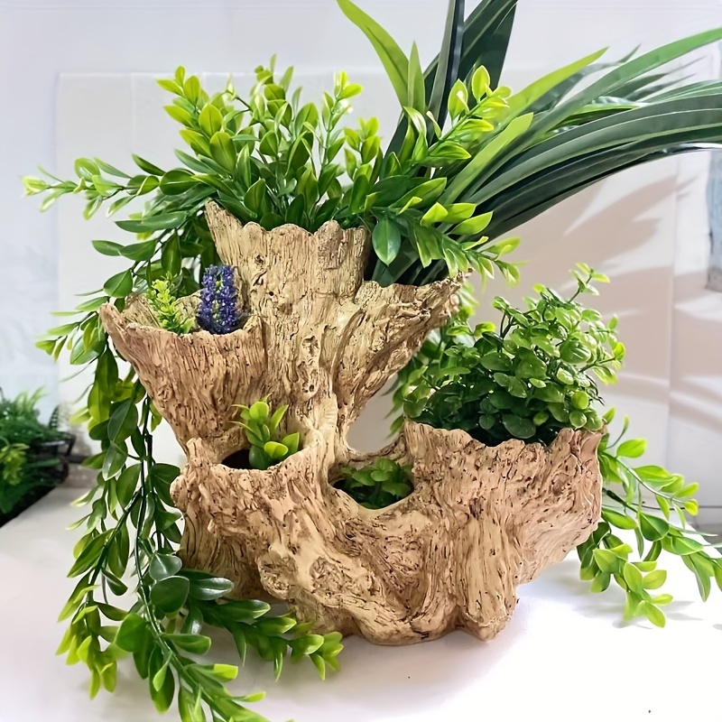

Vintage-inspired Resin Tree Stump Planter - Unique Succulent & Bonsai Pot For Indoor/outdoor Decor (plants Not Included)