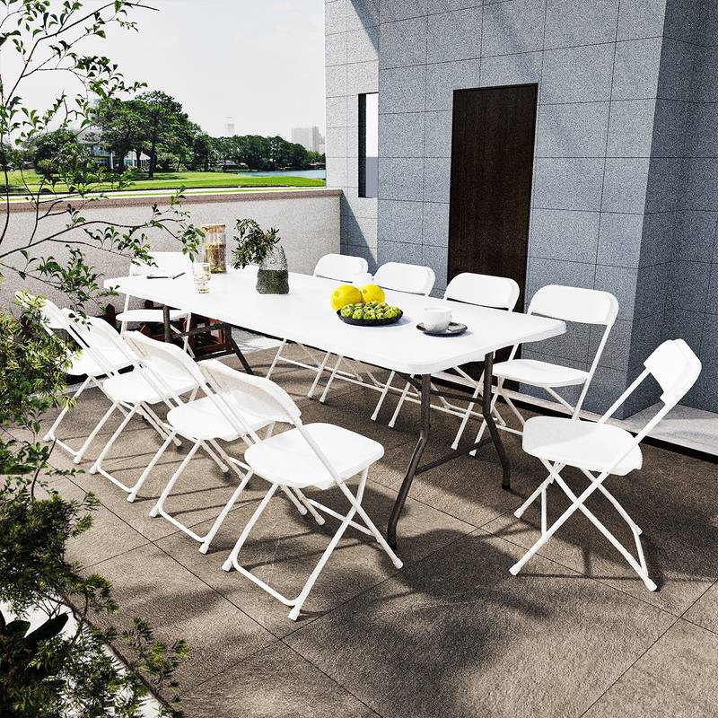 10-Pack White Folding Chairs - Heavy Duty Plastic Stackable Chairs For Events & Parties