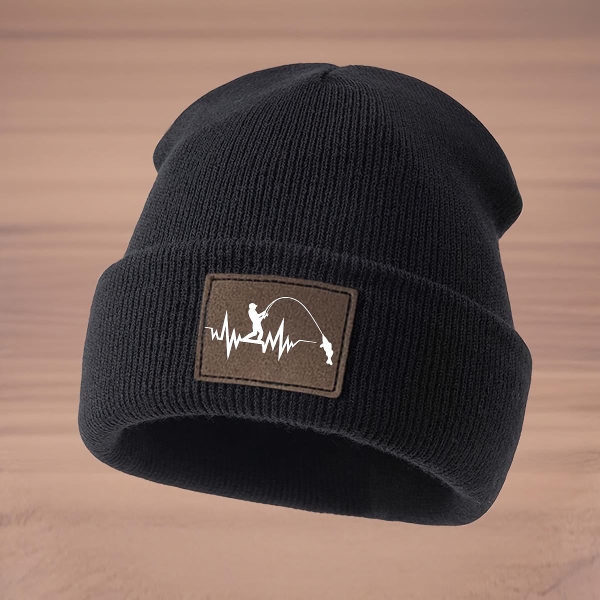 TEMU A Stylish Label-striped Knitted Hat With A Line Fishing Pattern, An Outdoor Ski Hat, A Fashionable Knitted Hat, A Trendy Hip-hop Hat, A Unisex