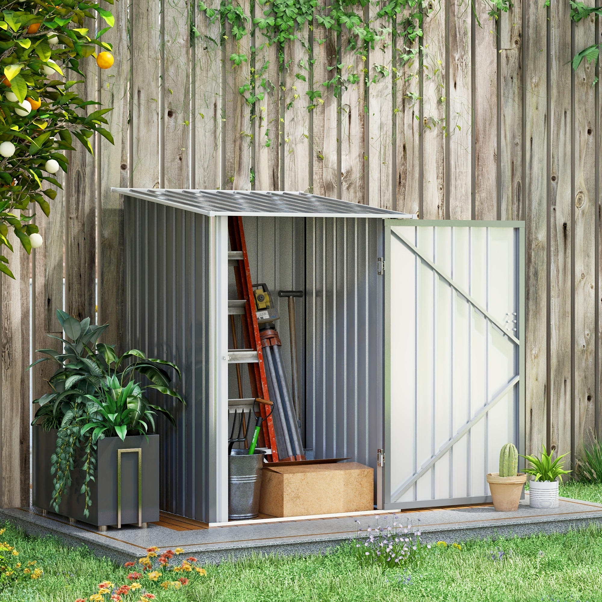 

Outsunny 3.3' X 3.4' Outdoor Storage Shed, Galvanized Metal Utility Garden , Lockable Door For Backyard, Bike, Patio, Garage, Lawn, Gray