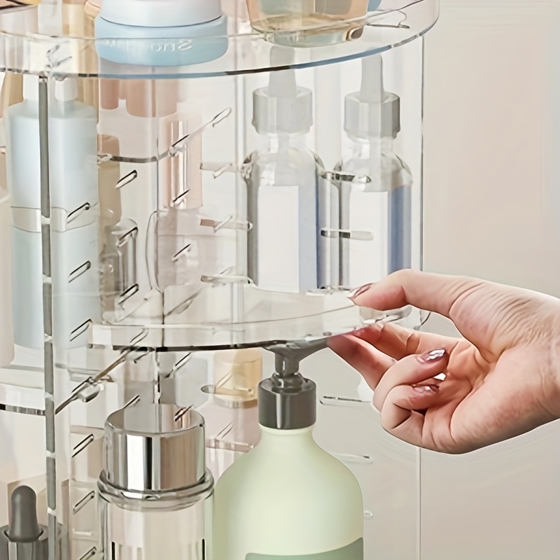 rotating makeup storage box multi layer adjustable rotating skincare organizer bathroom storage rack with brush holder and perfume tray multifunctional storage organizer suitable for vanity bathroom and workbench Product details 4