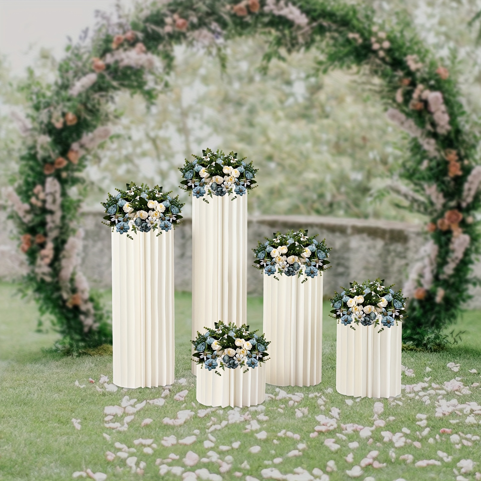 TEMU Foldable Paper Columns 5pcs Display Pedestals, White Wedding Centerpieces Display, Cylinder Flower Stand, Paper Roman Pillar For Engagement