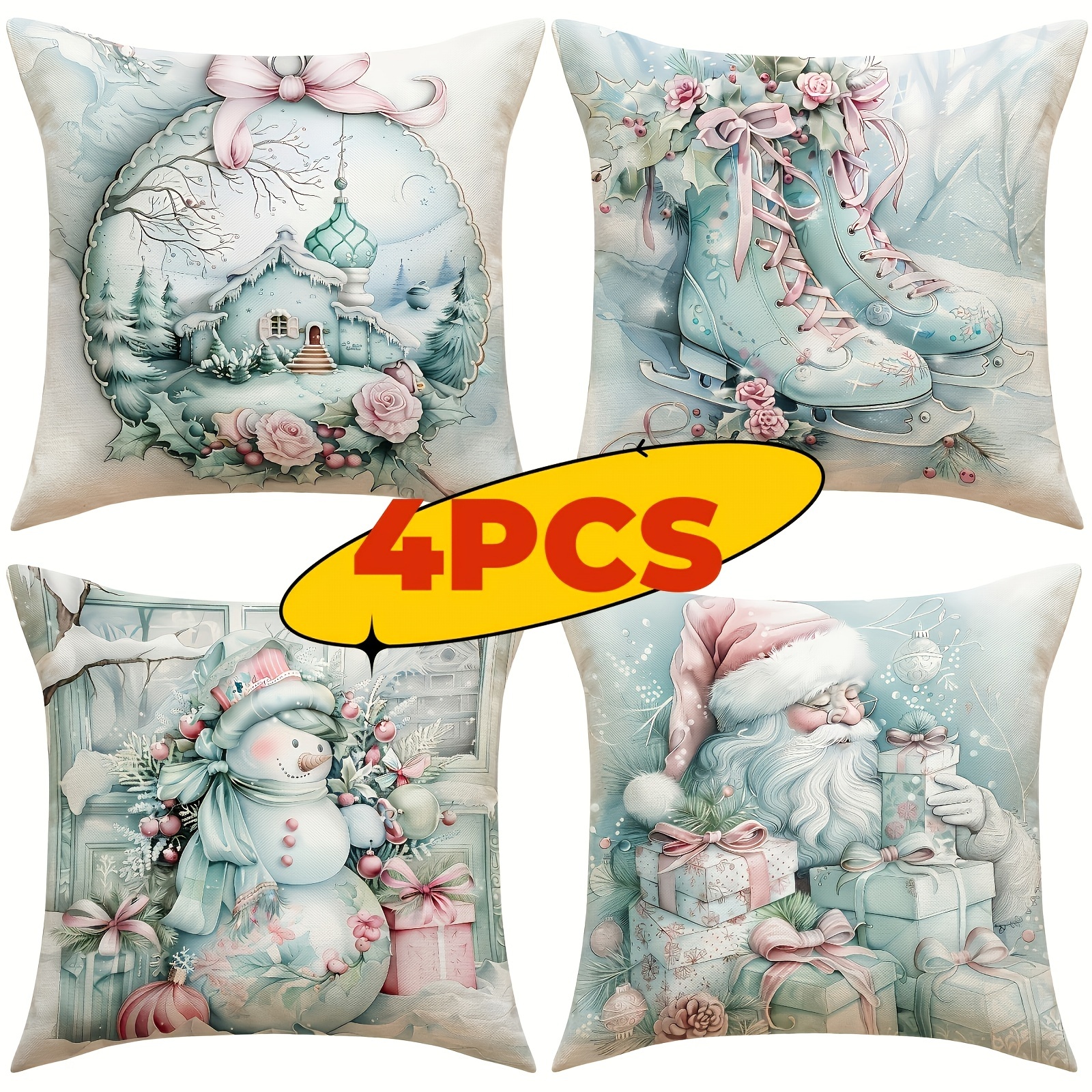 

Light - Colored Combination Christmas Pillowcases, New Snowman - Printed Pillowcases, Living Room Decorative Sofa Throw Pillows.