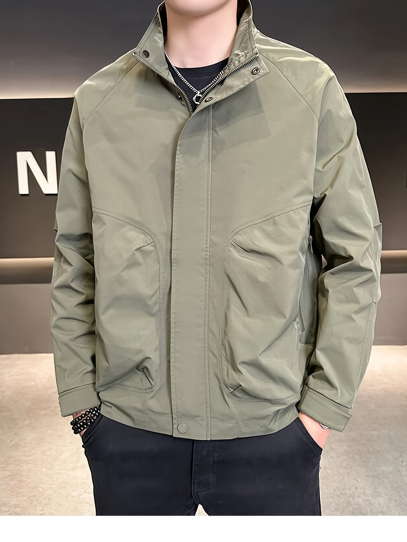 spring mens casual stand collar workwear jacket fashionable - Temu