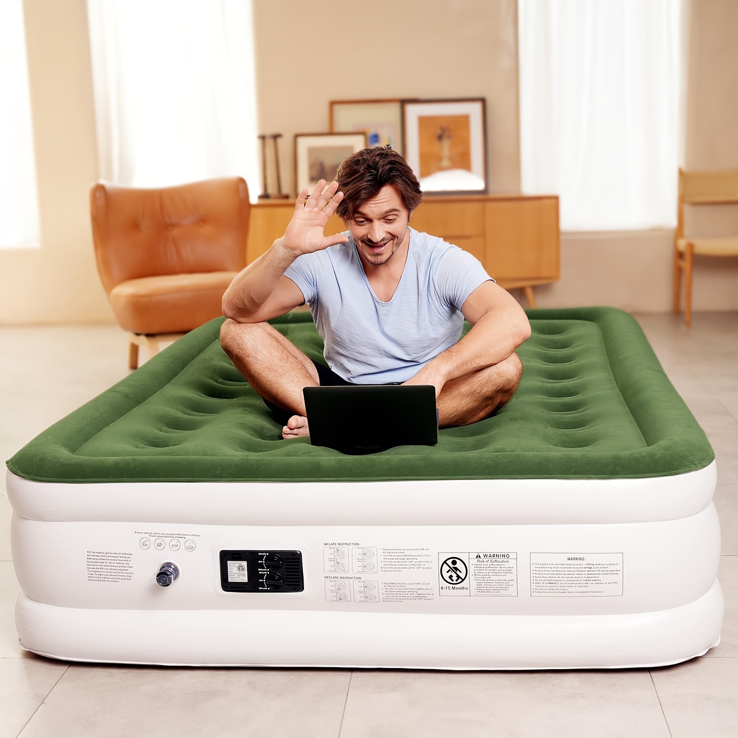 

Air Mattress In 18" /- Upgraded Bed, 2 Mins Inflatable Chamber, All No Air, For Camping, , Portable