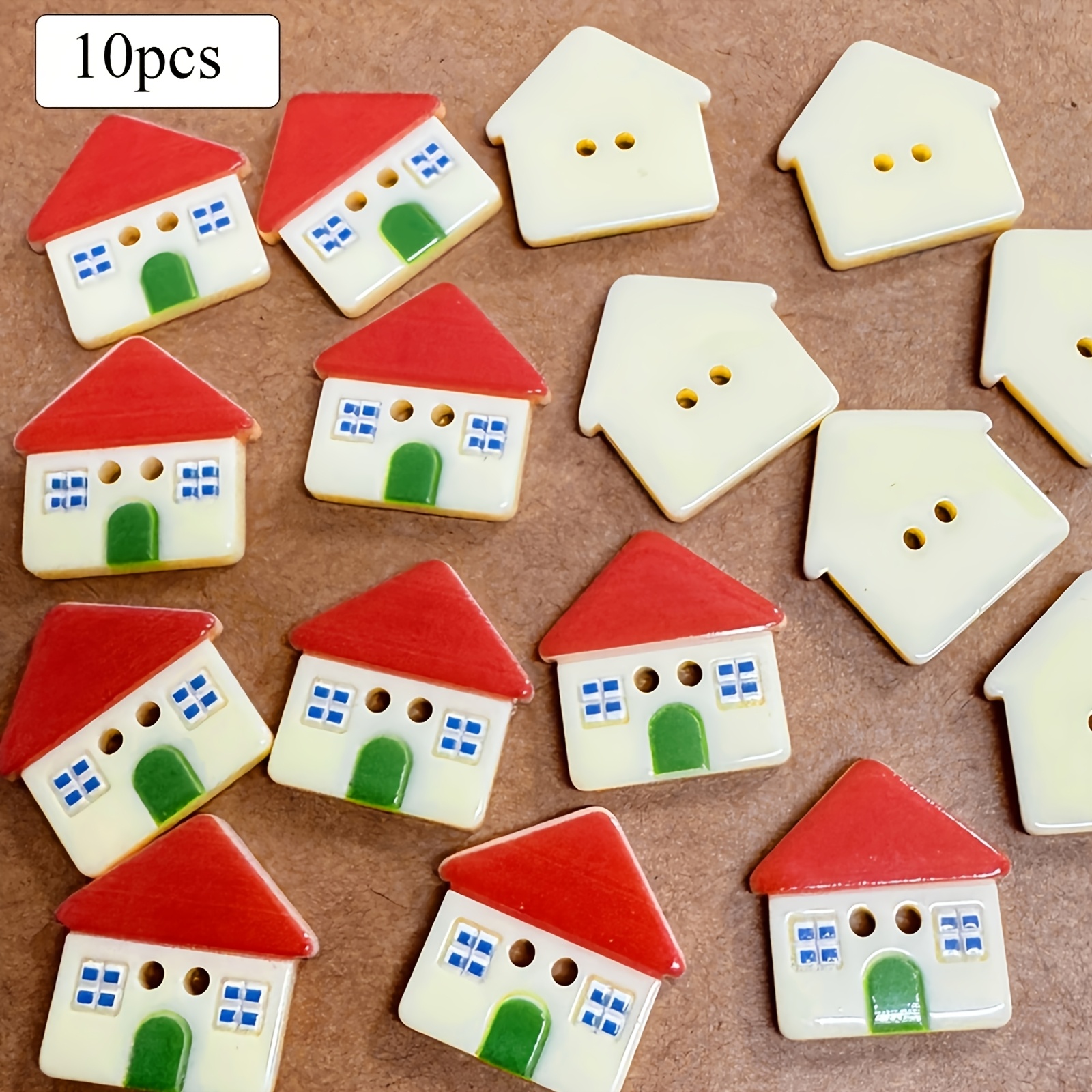 TEMU 10pcs Cartoon Window Small House Buttons, Resin Buttons, 16mm, Exquisite And Beautiful Buttons, Very Suitable For Traditional Hand Sewing
