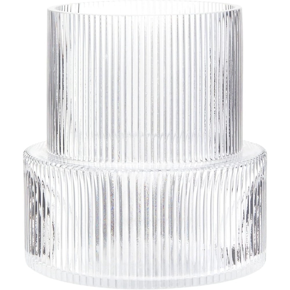 E-shop Elegante gestreifte Glasvase, transparente gerippte Glasvase, moderne zylindrische Blumenvase, geriffelte durchsichtige Vasen für Blumen, Vasen