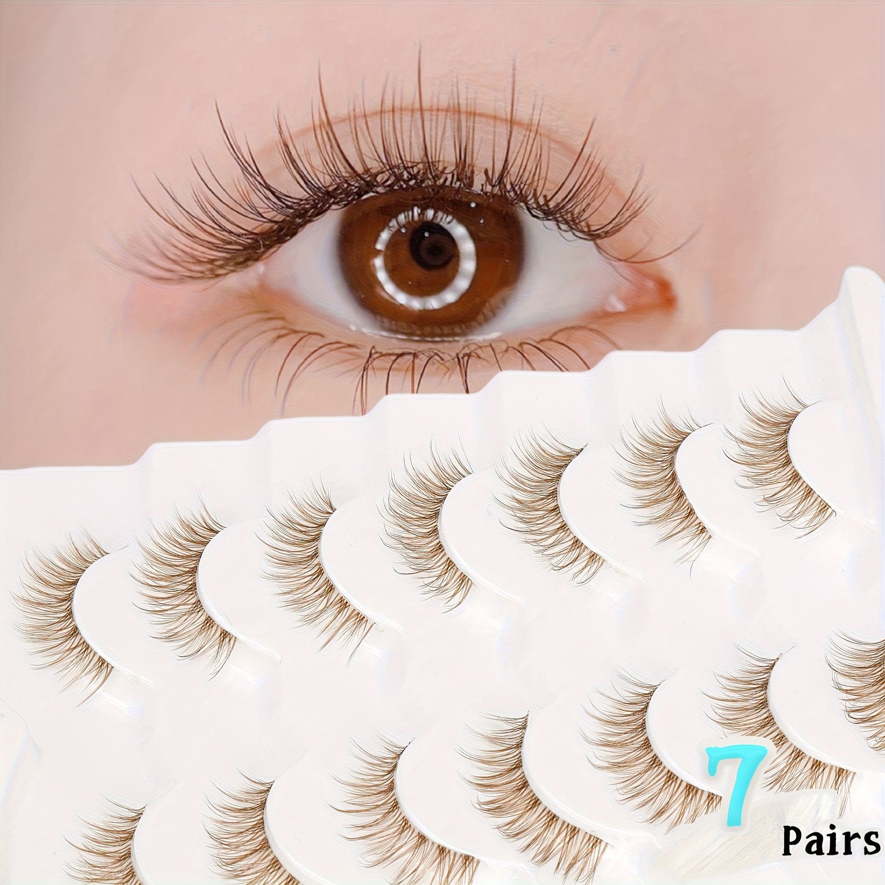 Image of 7 Pairs Of Three-dimensional False Eyelashes, Brown Eyelashes, Natural, Long, Lightweight, Transparent Stem, More Real, Fashionable, Eyelashes Suitable For Daily Use