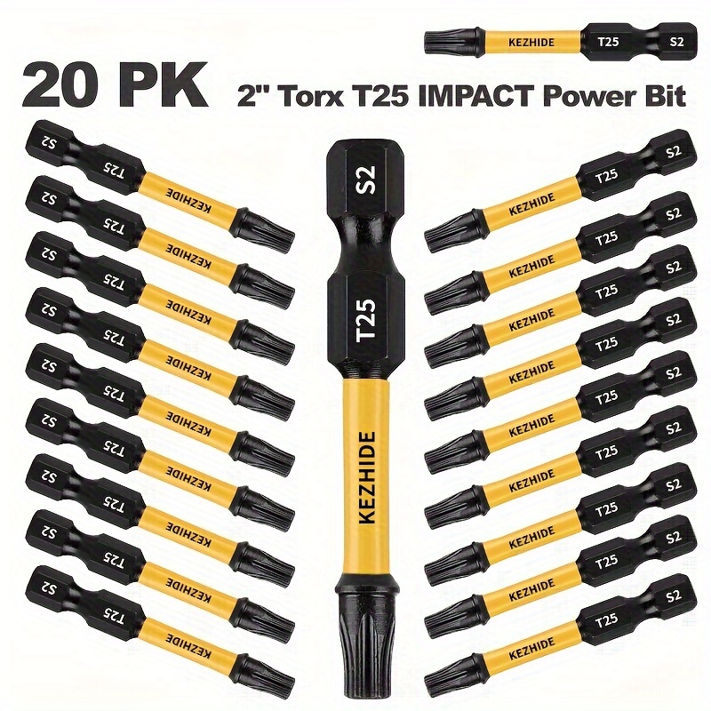 

5/10/20pcs Torx T25 Impact Power Bit Set, Durable Screwdriver Bits For Wood, Metal, Plastic, Ideal For Home, Office, Workshop Use, S2 Steel Construction, Black & Yellow