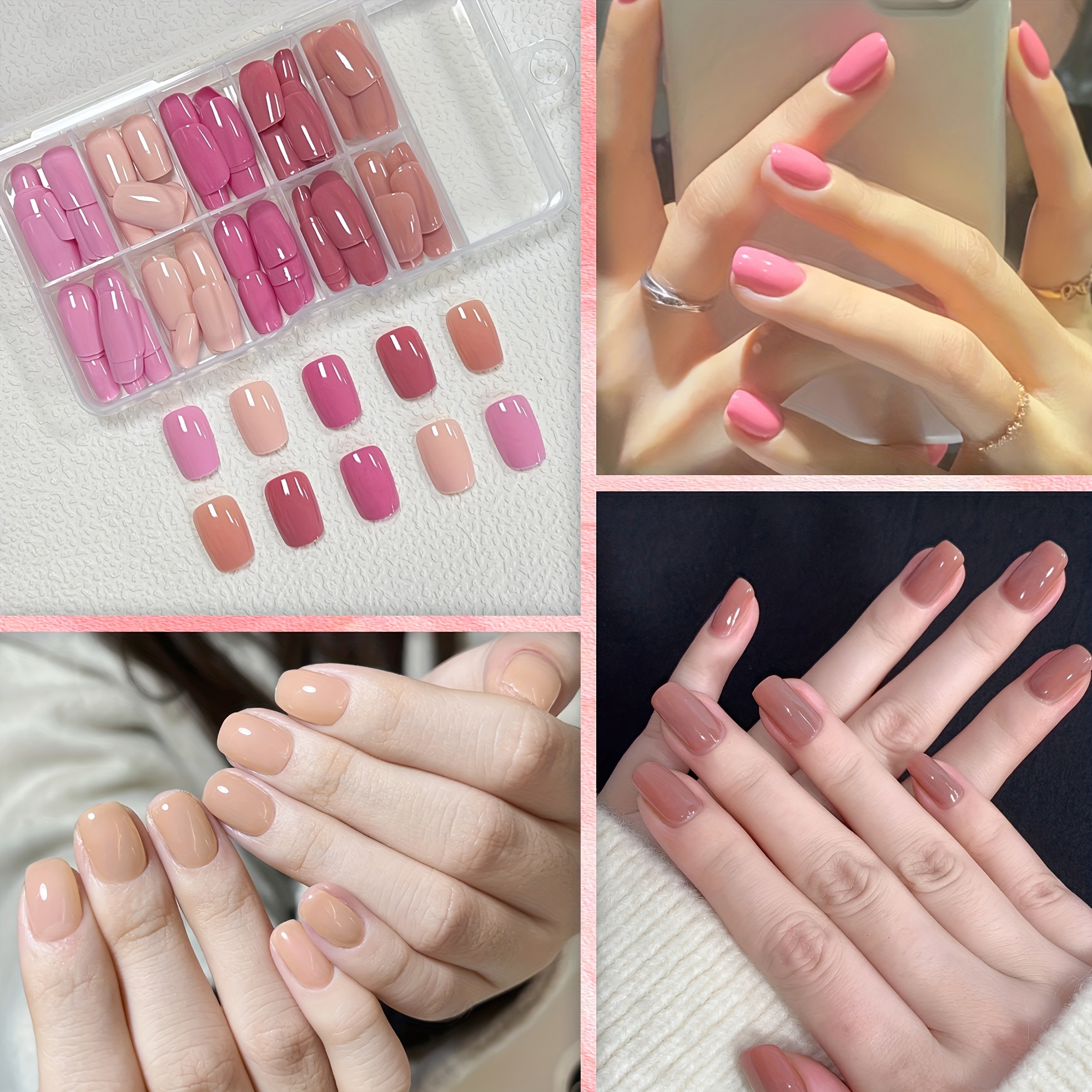 

Yeses 150pcs Press-on Nails Set - Pink & Nude Shades, Medium Square False Nails For Easy Diy