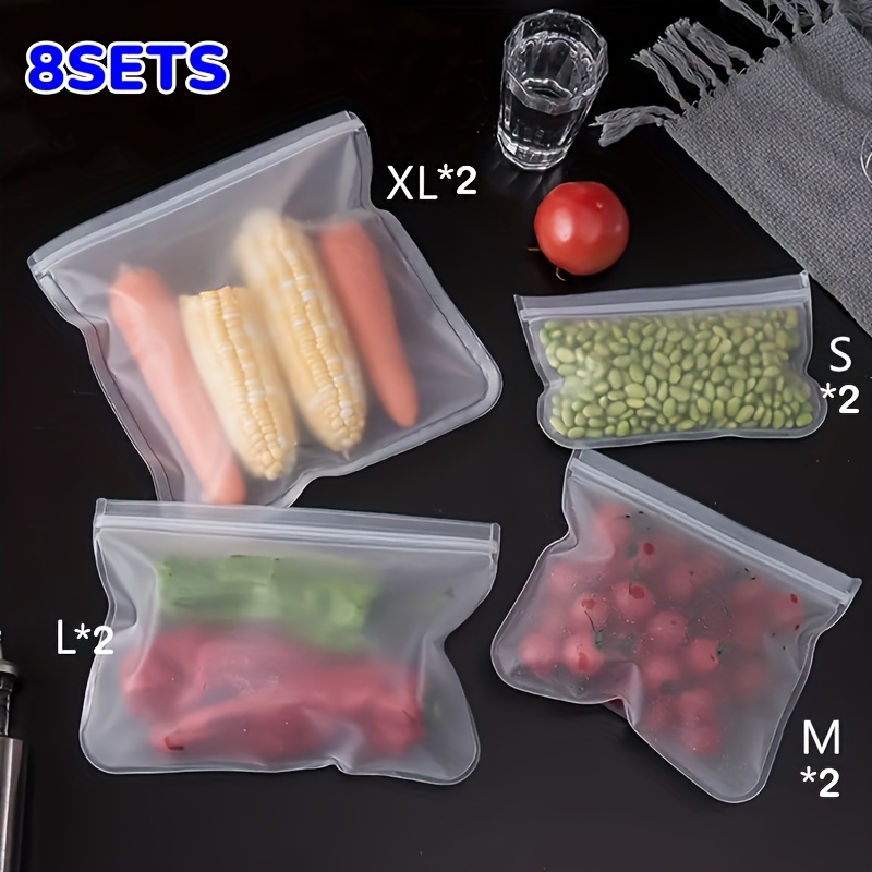 E-shop 4/8-teiliges Set Wiederverwendbare Silikon-Lebensmittelbeutel, Selbstversiegelnde Beutel, Geeignet für Obst, Gemüse, Sandwiches Fleisch - Ideal