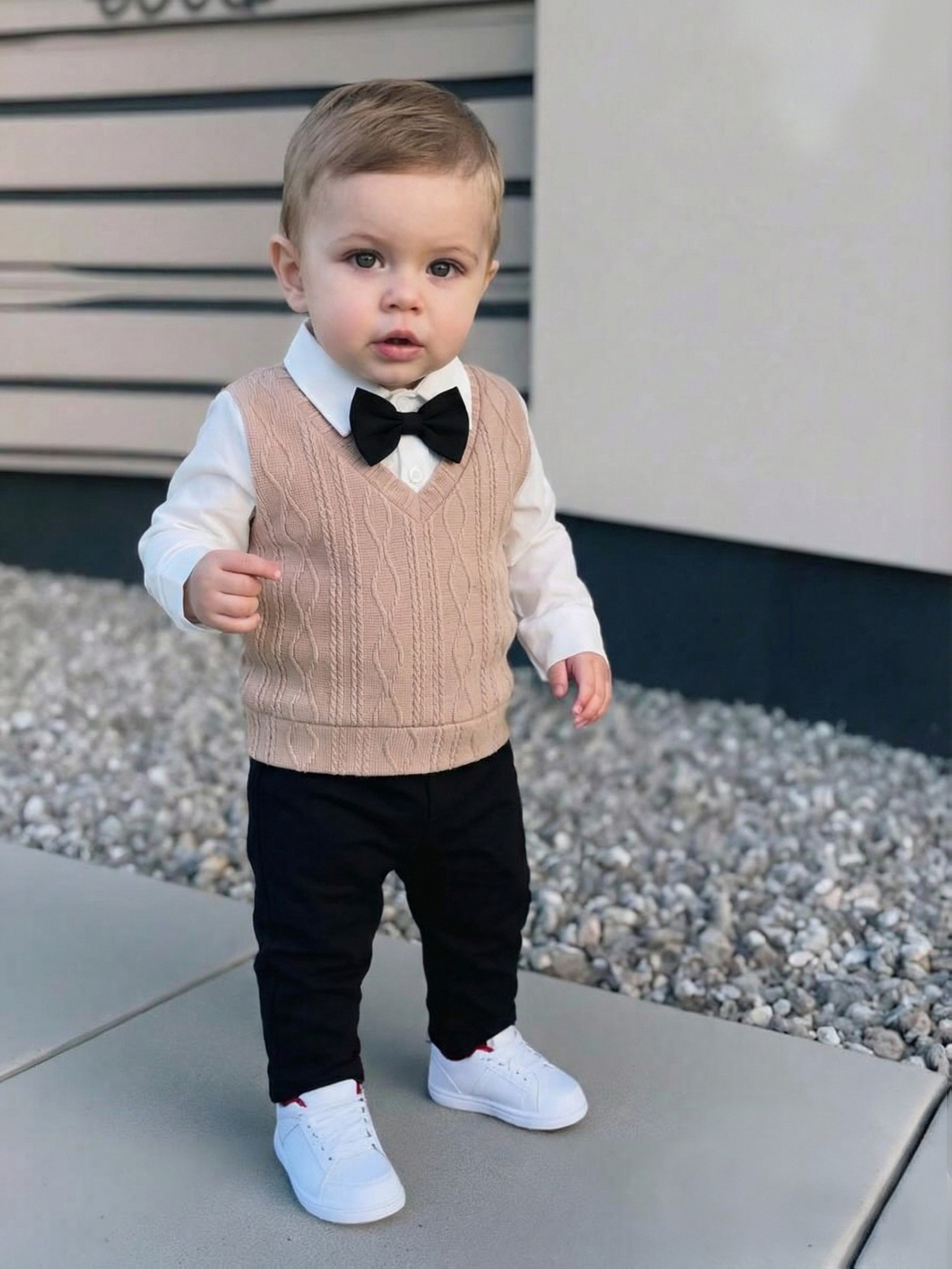 Boys' Gentleman Style 2-in-1 Outfit: Shirt + Black Pants Set, Spring/Autumn Baby Formal Wear, Long-Sleeve Outfit for First Birthday and 100th Day Celebrations, Photoshoot and Festival Attire for Boys 