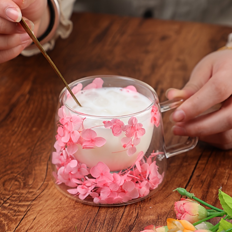 

1 pièce, Tasse à café en verre avec fleurs à , Tasses à café à double paroi, Tasses d'eau isolées thermiquement, Verres pour boissons d'été et d'hiver, Cadeaux d'anniversaire