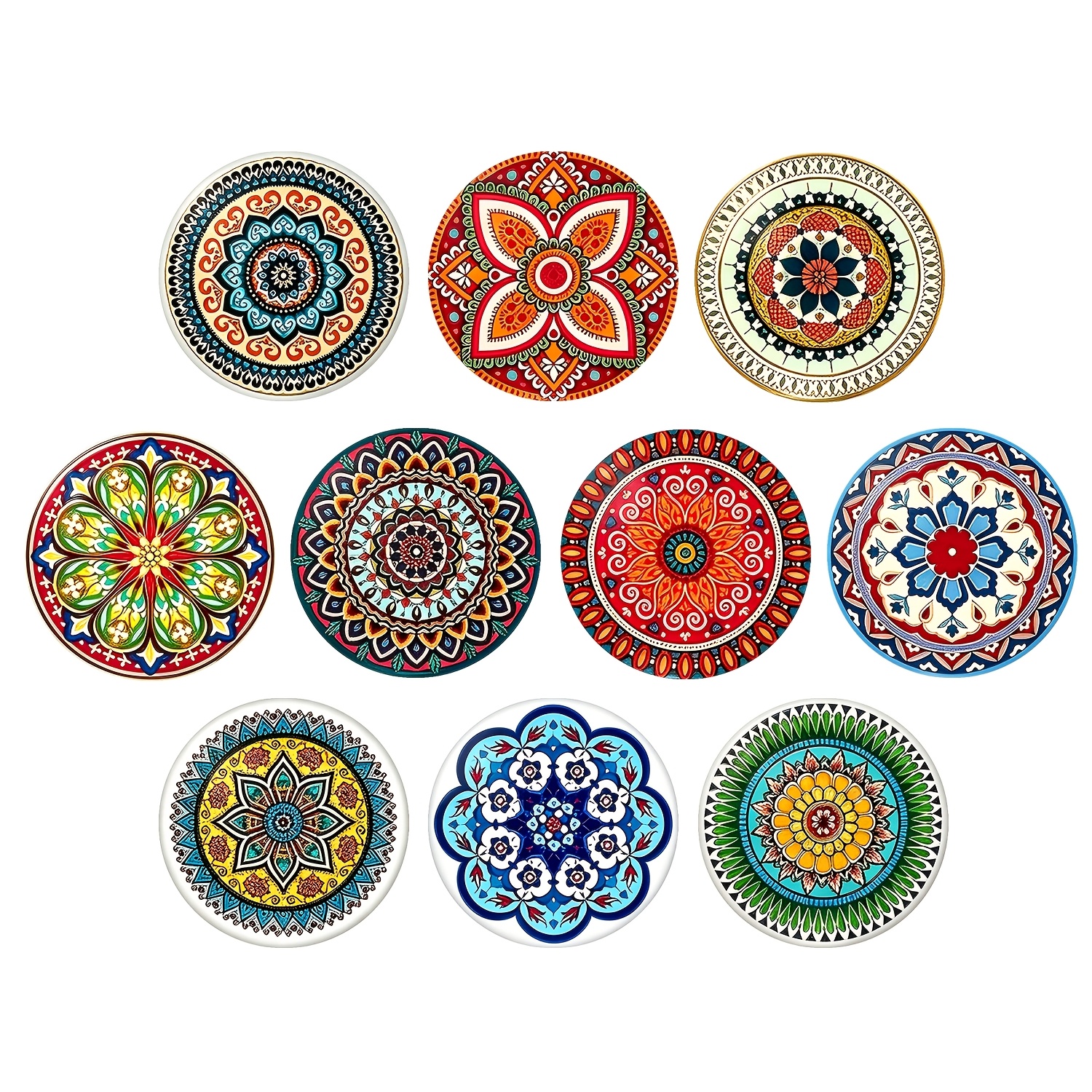 TEMU Bohemian Mandala Pattern Refrigerator Magnet, Round Glass Raised Material With Magnet, Whiteboard Sticker, Kitchen Fridge Message Decorative