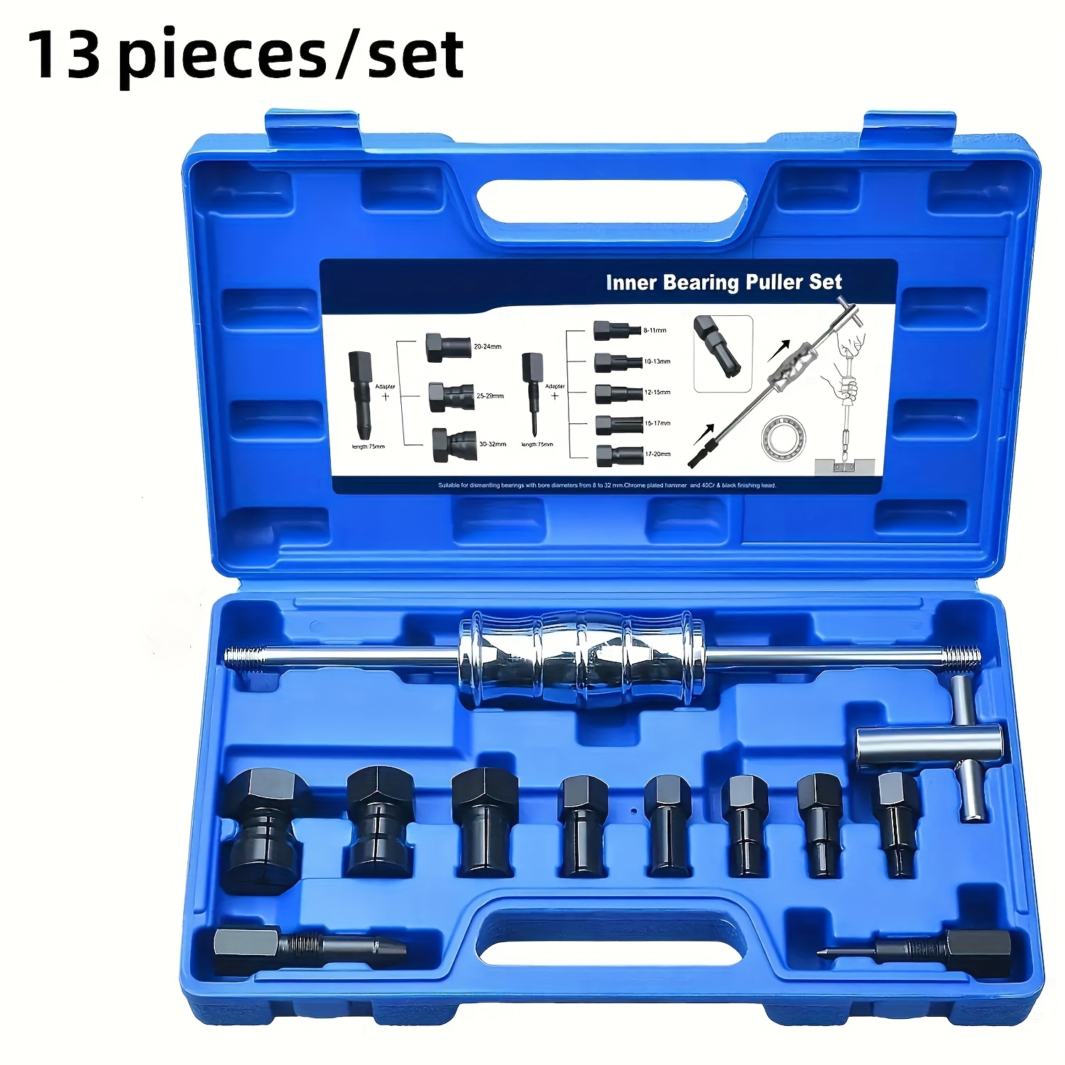 E-shop 13-teiliges, robustes, integriertes Lagerabzieher-Set mit erweiterbarem und Schiebehammer-Mechanismus - 8-32mm Lagerentfernung-/Entfernungssatz,