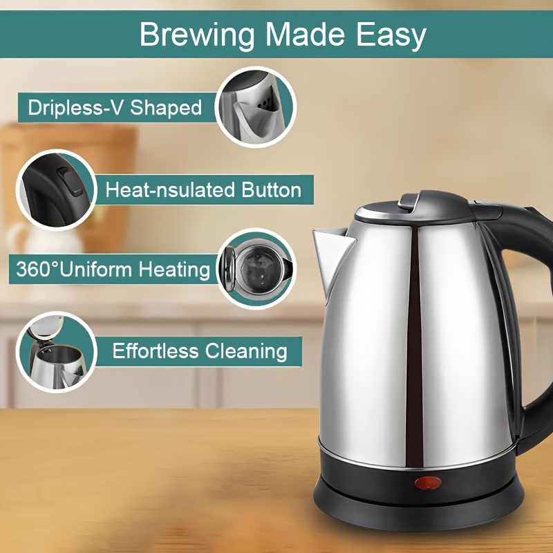 fast boiling 2l stainless steel electric kettle ideal for coffee tea safe quick heating home outdoor use details 2