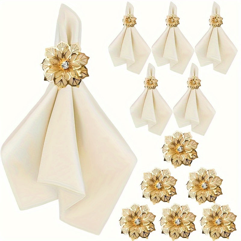 

Elegant 12pcs Napkin Set With Metal Buckles - Satin Dining Table Decor For Weddings, Festivals &