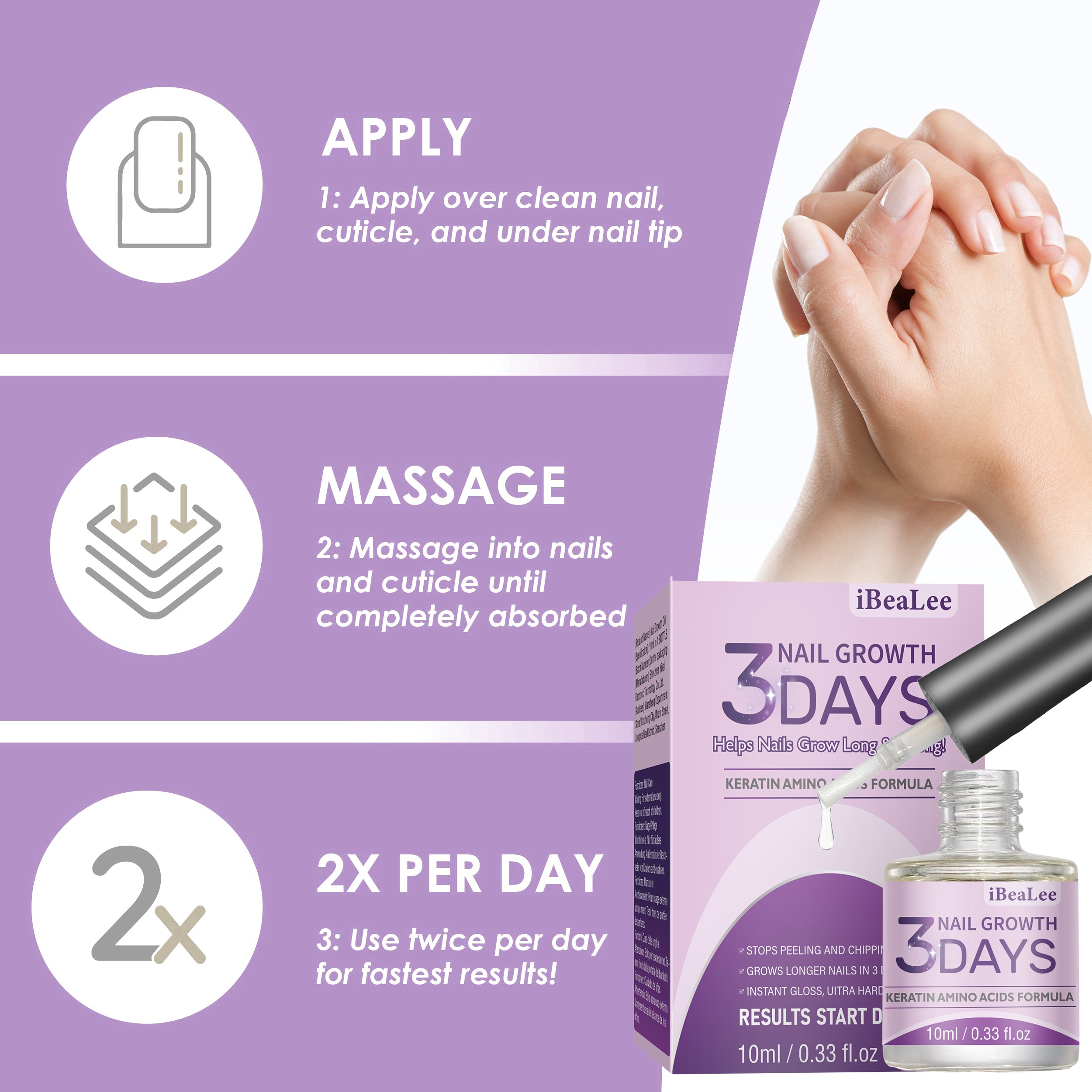 3 Days Keratin Amino Acid Nail Growth Oil, Nail Strengthener And