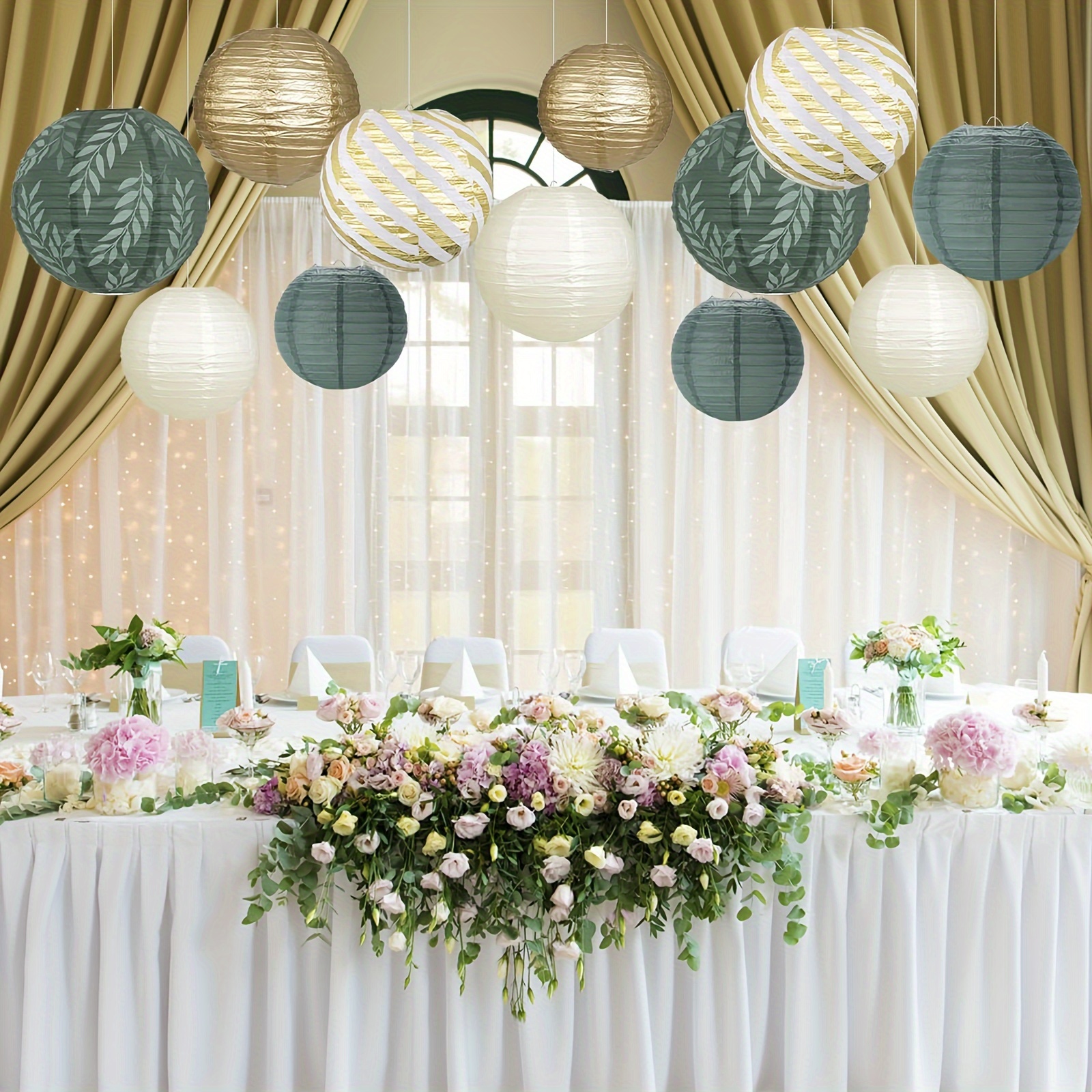 

elegant Sage" 12-piece Green & Gold Paper Lanterns - Perfect For Birthday, Wedding, Baptism & Sage Green Party Decorations