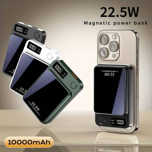 magnetic wireless charging power bank 10000mah battery 15w fast wireless charging 22 5w pd fast charging power bank 2 outputs and dual input external battery pack for 16 15 14 11 and other universal