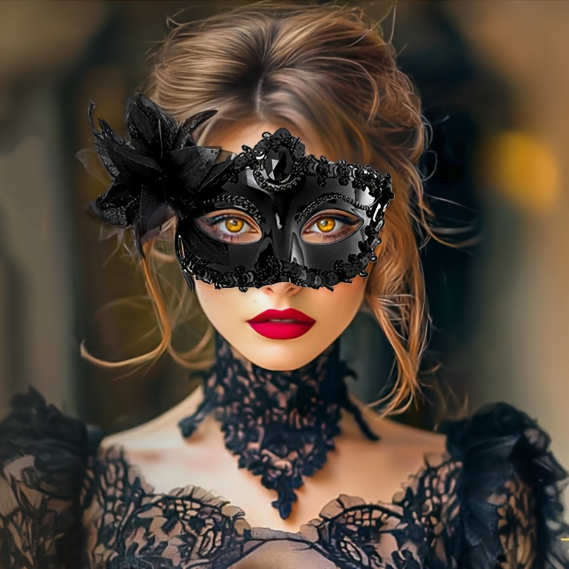 B.IVW 6pcs Black Masquerade Mask for Women Lace Venetian Masks Flower Mardi Gras Party Prom