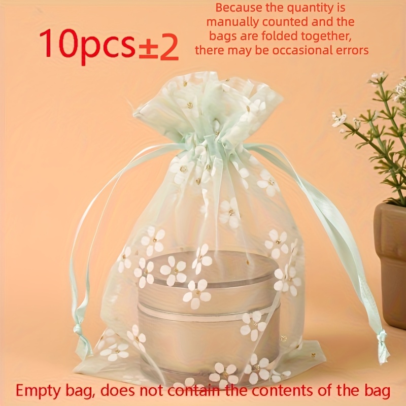 Image of Gift For Her/him 10pcs Chiffon Drawstring Gift Bags Printed Bouquet Pouch Wedding Party Gift Bags Snack Chocolate Packaging Bags Jewelry Packaging Bags