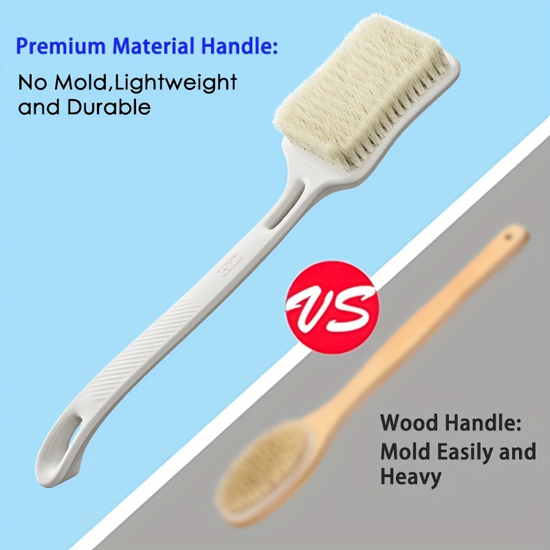 long handled cleaning shower brush with soft and hard bristles   and   brush surface back frosted body exfoliator suitable for wet or dry brushing white Product details 3