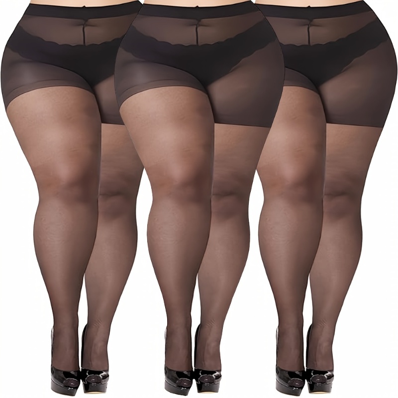 3pcs Women's Plus Size 300 Heavy-Duty Tights - High-Waisted Ultra-Thin Breathable Stockings with Reinforced Toe & Heel, Full-Length Pants for all-Day Comfort, Curvy Figures (Durable Elegant for professional/Party Wear)