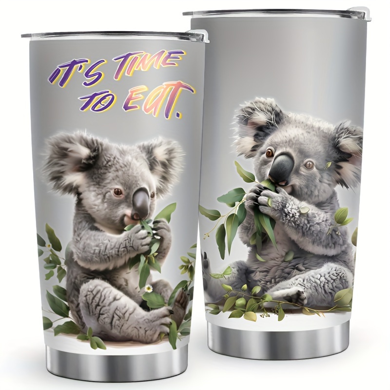 

1pc Vanabri 20oz Stainless Steel Koala - Vacuum Insulated Coffee Cup With " To Eat" Design, Cute Koala & Eucalyptus Leaves Graphics - Perfect Gift For