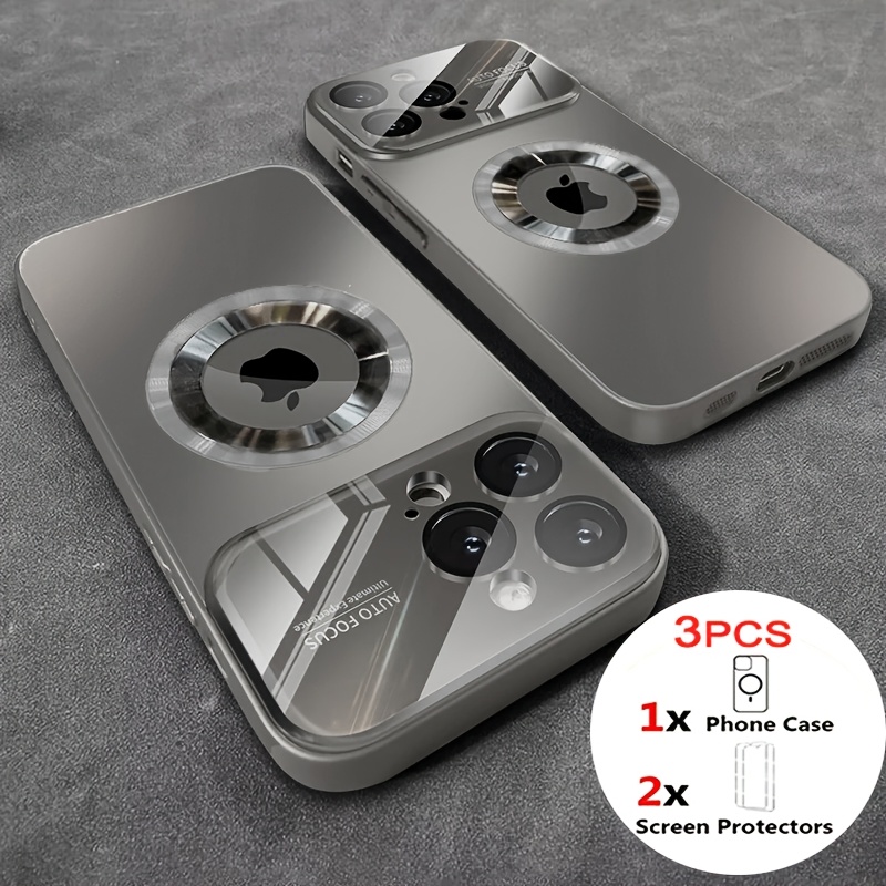 TEMU para Teléfono - Set de 3 piezas [1 para Teléfono + 2 Protectores de Pantalla] de Lujo de Vidrio con Ventana Magnética para Carga Inalámbrica