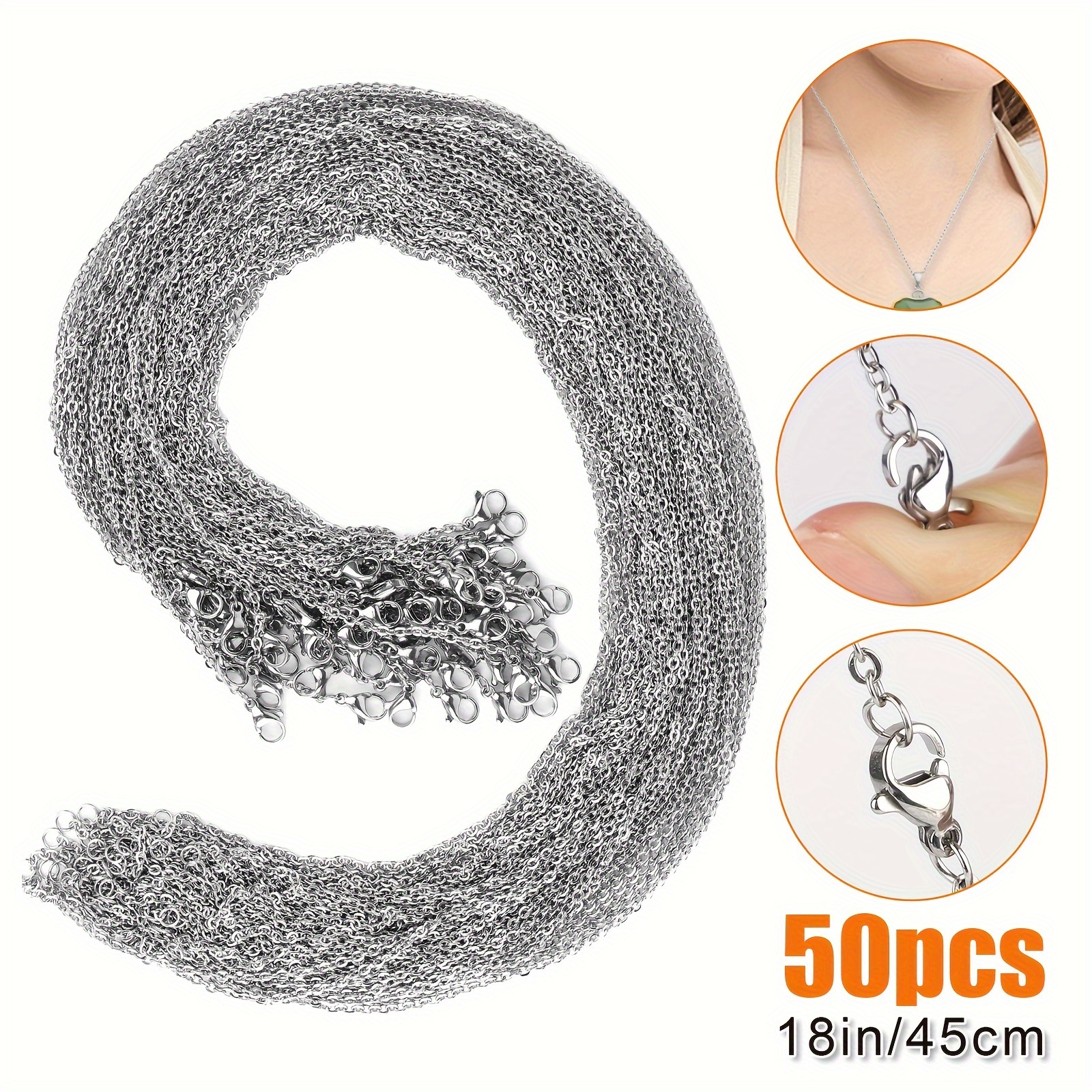 

50pcs Stainless Steel Diy Necklace, 2mm Silver O Word Chain, Lobster Clasps Connectors, For Diy Jewelry Making