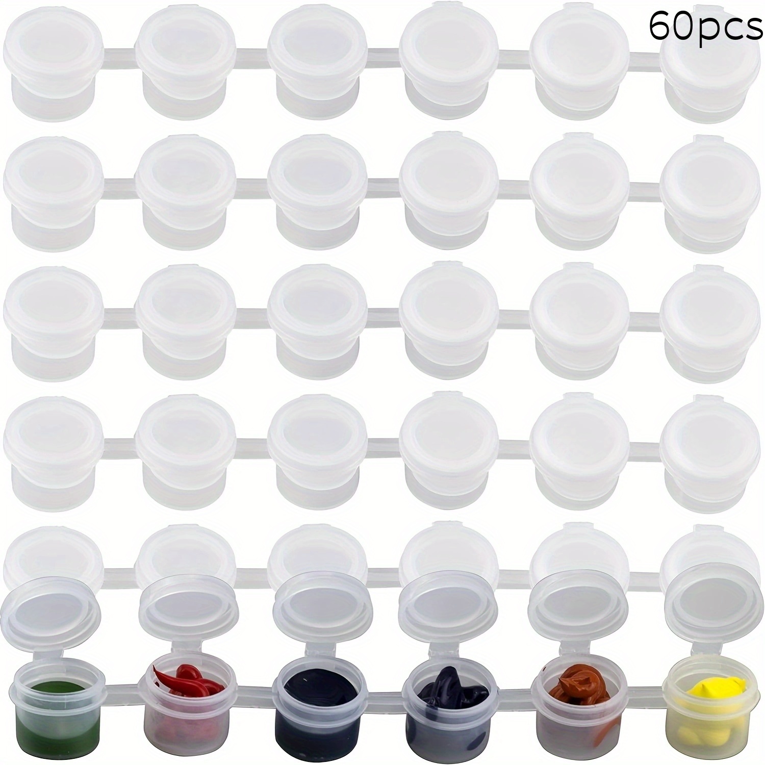 60 120 240 empty paint cans 60pcs 30 round headed 30 flat headed brushes acrylic mini paint containers with lids 6   empty paint boxes 2 ml 0 07 oz empty cans suitable for students fine painting empty paint boxes