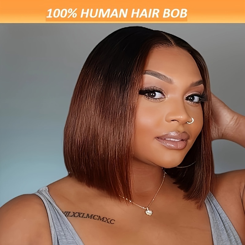 

Ombre Brown Brazilian Remy Human Hair Straight Glueless Transparent Lace Front Wigs Short Bob Wig With Baby Hair Pre Plucked Lace Wig 150% Density