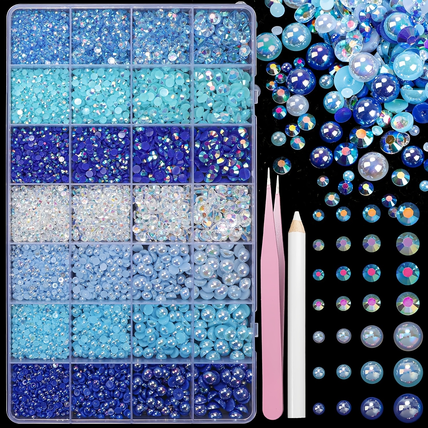 TEMU 22000pcs 3-8mm Mixed Color Ab Resin Half-round Flatback Jelly Rhinestone For Diy Apparel And Nail Art