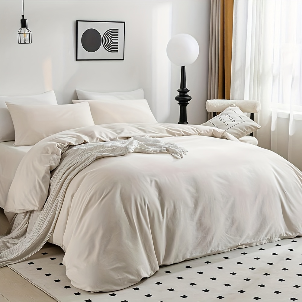 3pcs Duvet Cover Set - 100% Washed Fiber Linen Feel Textured Comforter Cover - 3pcs Quilt Cover - Breathable Soft Bedding Set With Zipper Closure - Great Gifts