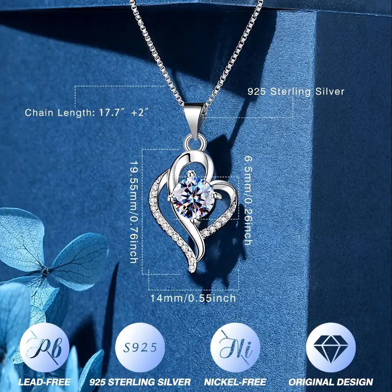moissanite pendant necklace 925 silver inlaid with df color   round cut 1ct moissanite   same for men and women commemorative gift birthday gift thanksgiving   with exquisite gift box Product details 0