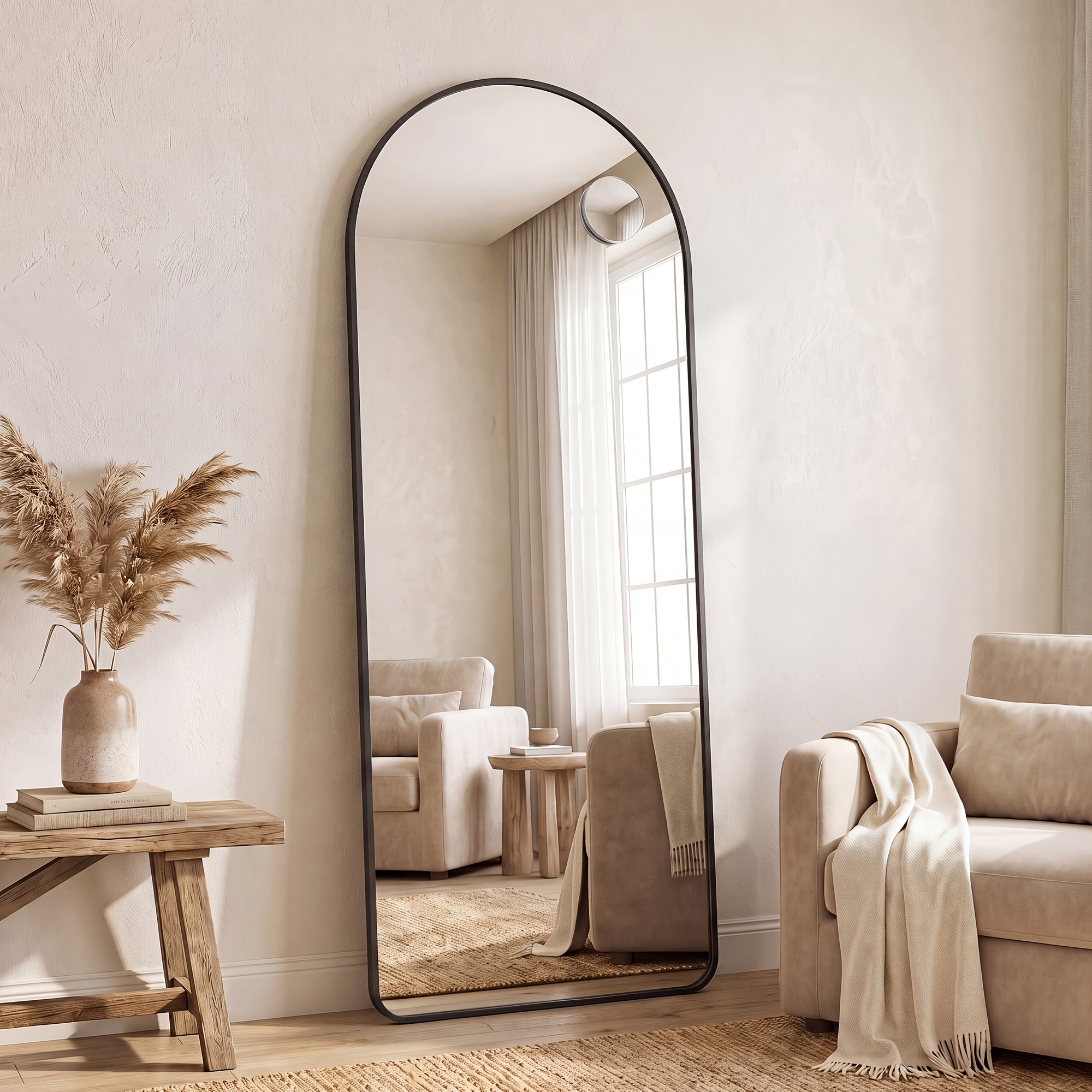 Image of Full-length Mirror, 150 X 40 Cm, With 10x Magnification, Arched Standing Mirror, Aluminum Alloy Frame, Tempered Glass, Rounded Corner, For Bedroom, Living Room, Dressing Room, Ink Black