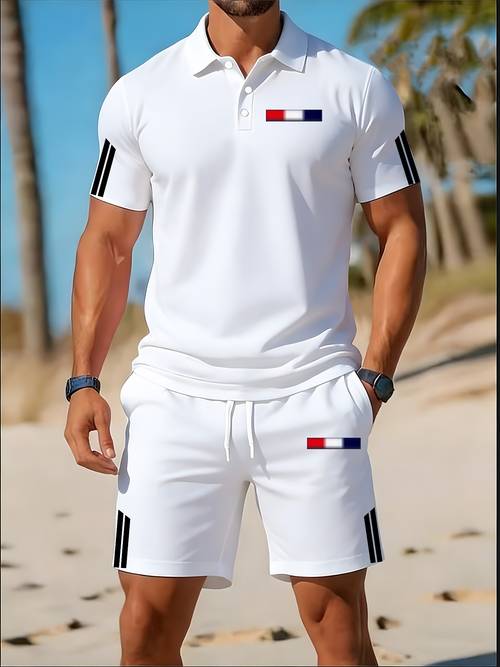 mens summer quick dry golf shirt set lightweight outdoor running and fitness breathable short sleeve and shorts 2pcs set
